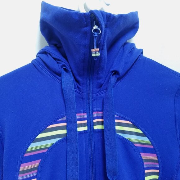 Lululemon In Stride Hoodie 6 Small Blue Striped Thumbholes Sweater Zipper Double - Picture 8 of 13